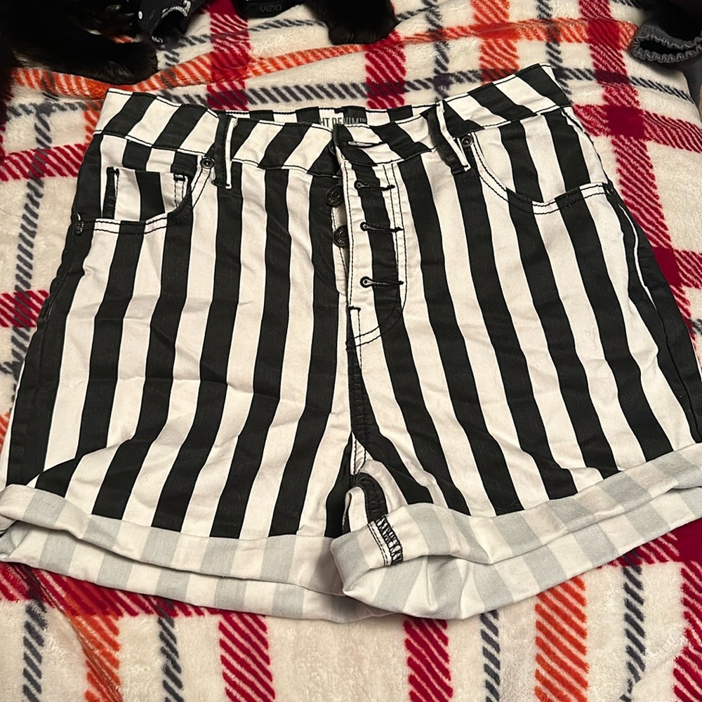 Black and white striped ultra high rise shorts